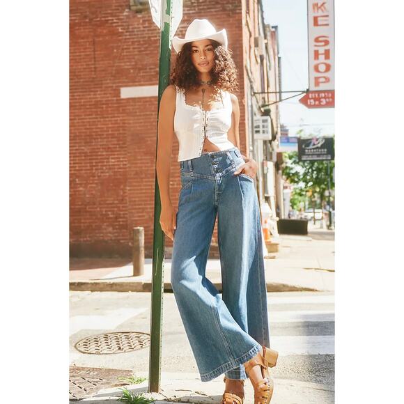 Free People We the Free Super Sweeper Full Wide Leg Denim Jeans - Picture 1 of 11